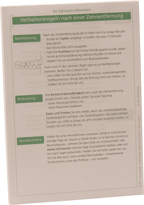 Patientenmerkblatt Zahnentfernung Block 100 Stück