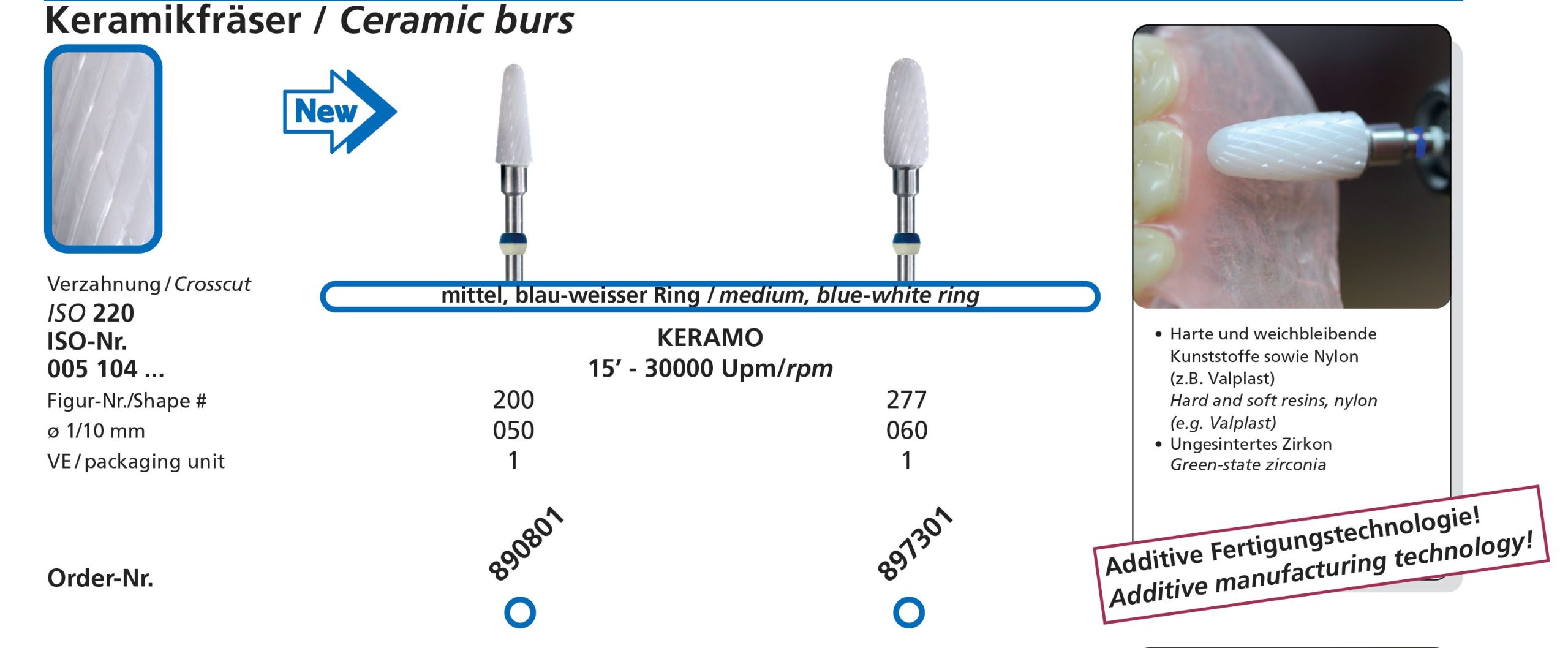 Keramikfräser KERAMO für Kunststoffe und ungesintertes Zirkon