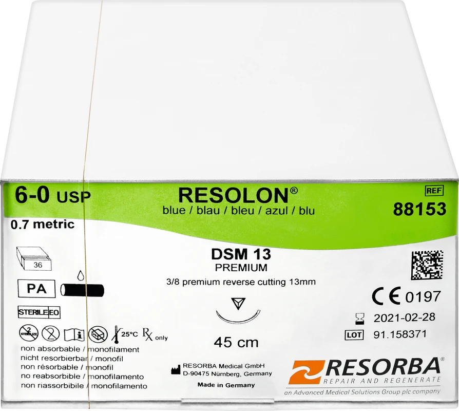 RESOLON® Packung 36 Stück, blau, 45 cm, DSM 13, USP 6/0