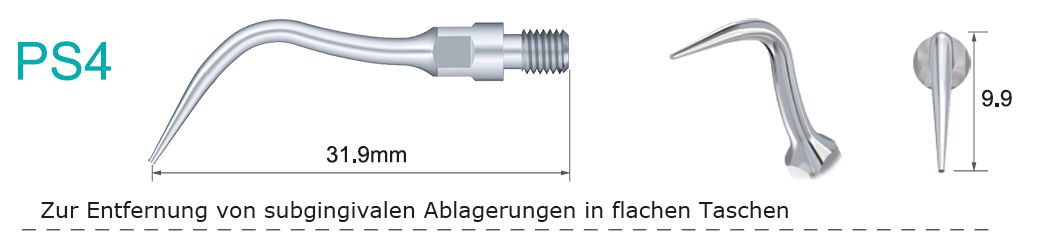 PS4 # 3L Ultraschallspitze für subgingivalen Ablagerungen in flachen Taschen