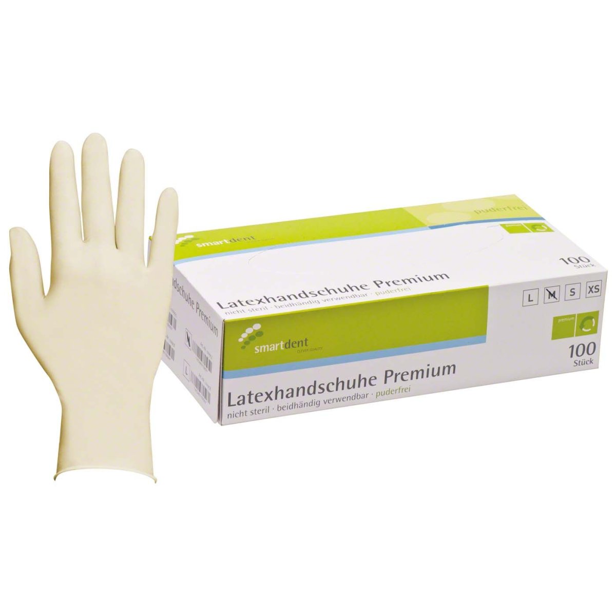 Handschuhe, Latex, premium, puderfrei, weiß, Größe M, Packung à 100 Stück