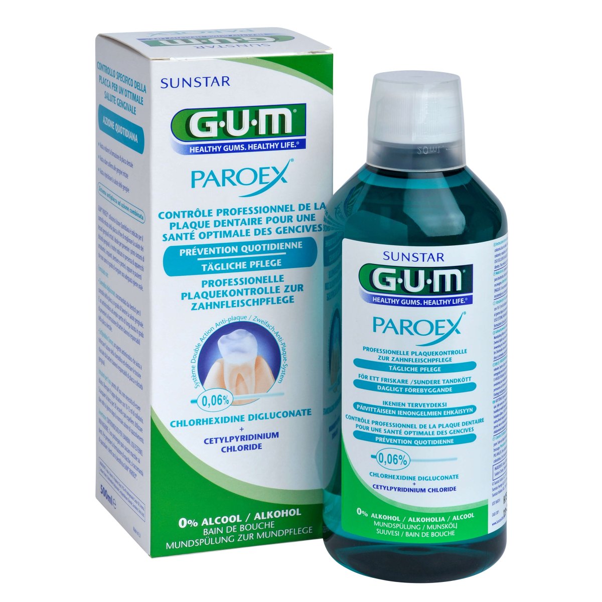 GUM PAROEX Mundspülung 0,06% 500ml, 12 Flaschen im Karton