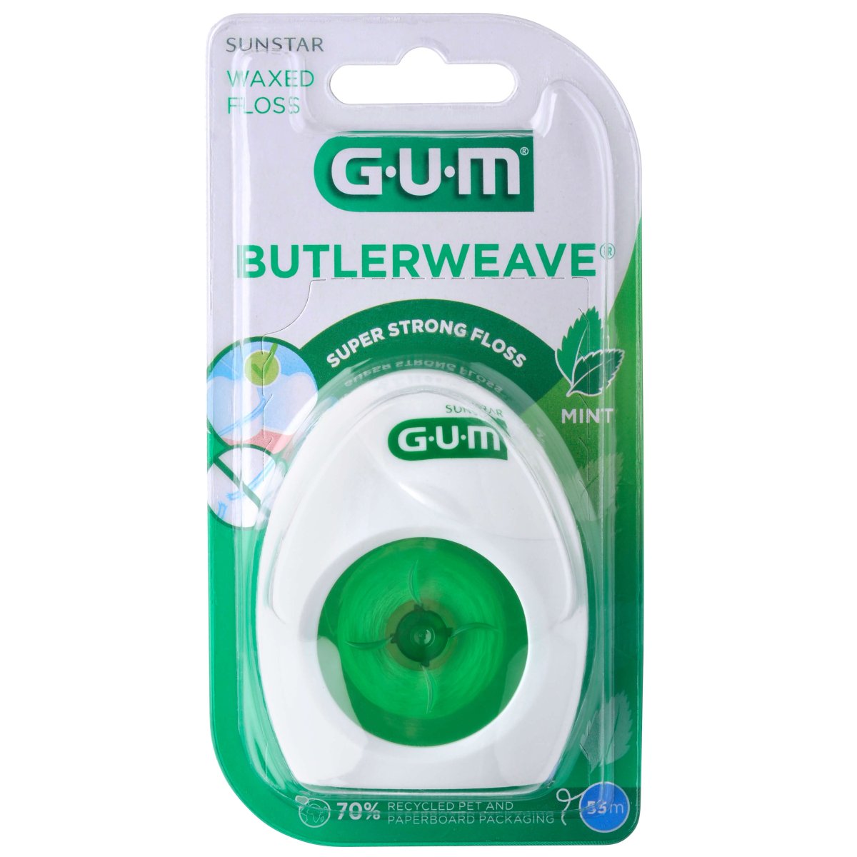 GUM BUTLERWEAVE Webseide gewachst mint 55m, 12 Blister im Beutel