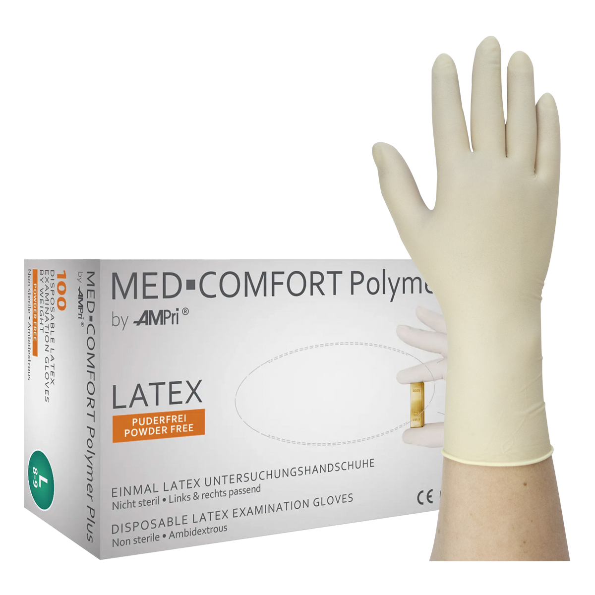 MED-COMFORT Polymer Plus – Latexhandschuhe, puderfrei – XS, 100 Stück