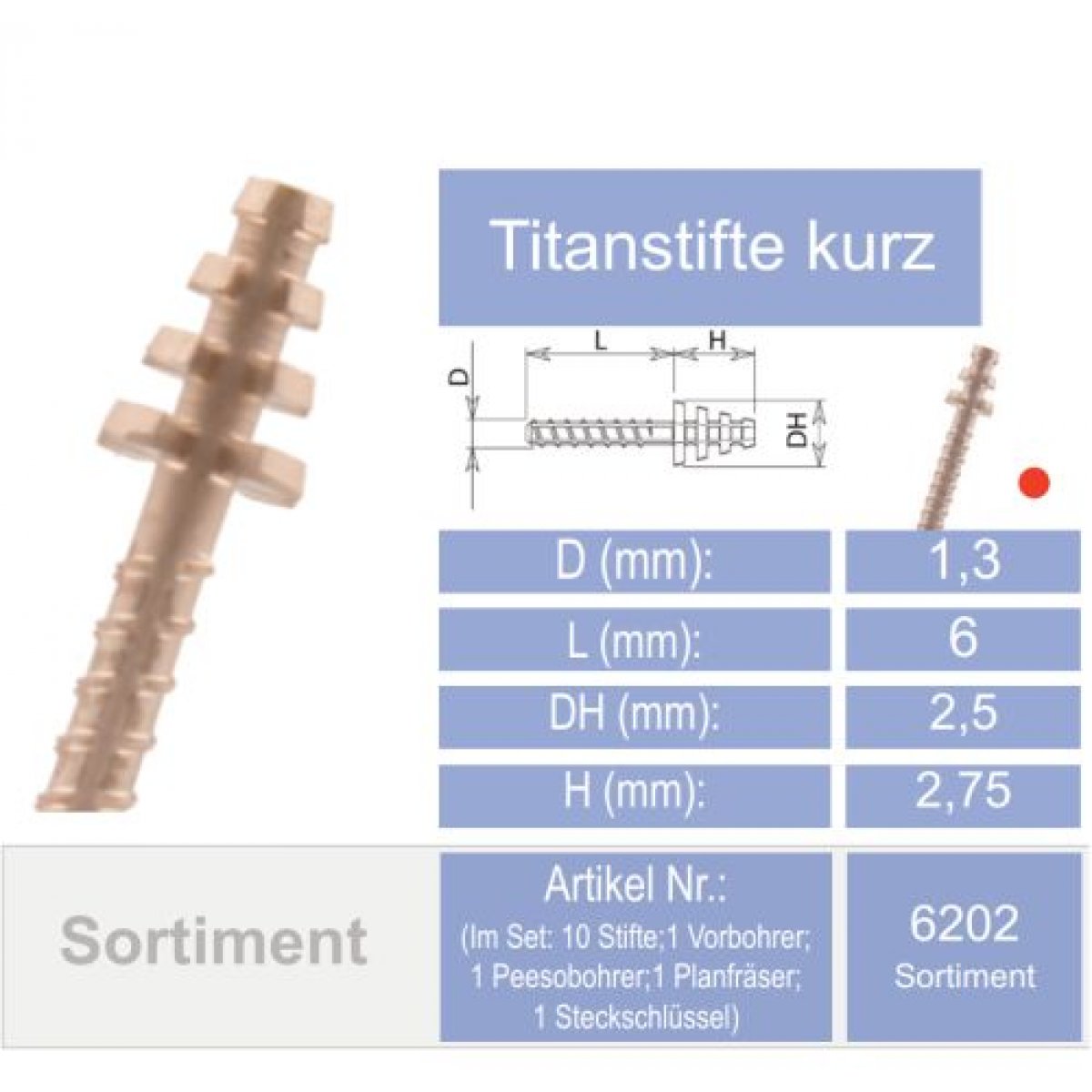 Sortiment Titan Gewindestifte rot kurz, 6202, 1 Packung à 1 Set